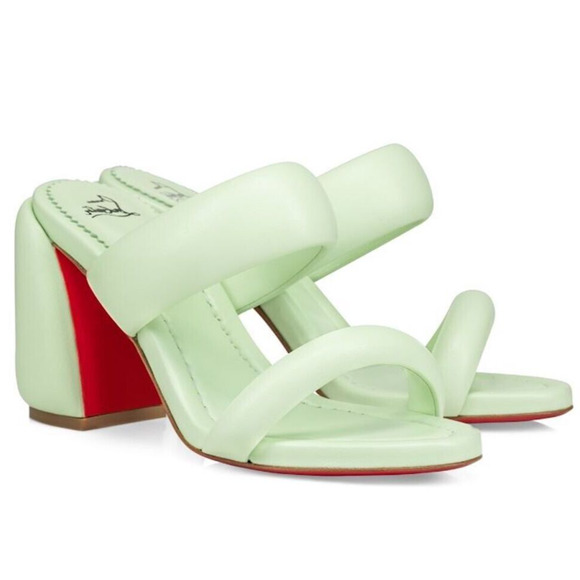 Christian Louboutin Inflama Sab 85 Mint Green Leather Mules 38 - Picture 1 of 8